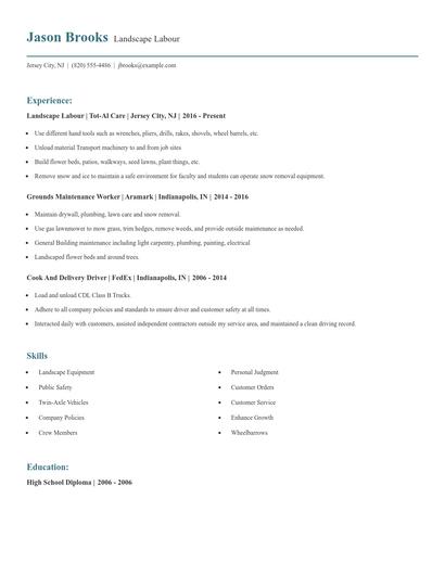Landscape Labour Resume