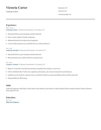Landscape Labour Resume