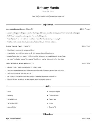 Landscape Labour Resume