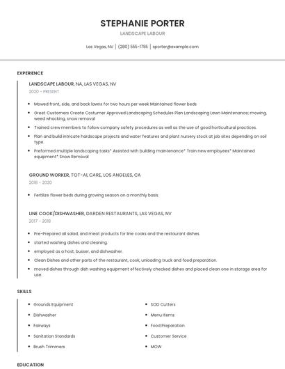 Landscape Labour Resume