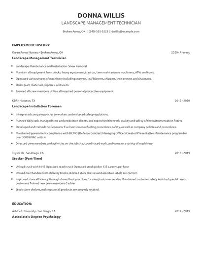 Landscape Management Technician Resume