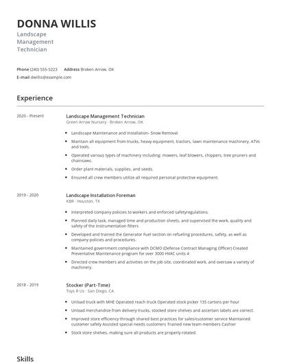 Landscape Management Technician Resume