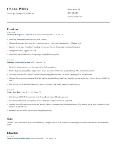 Landscape Management Technician Resume