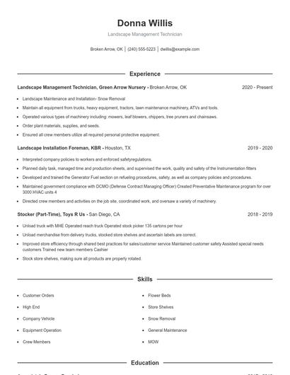 Landscape Management Technician Resume