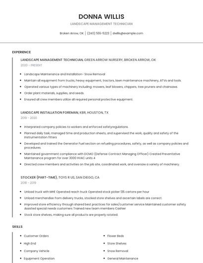Landscape Management Technician Resume