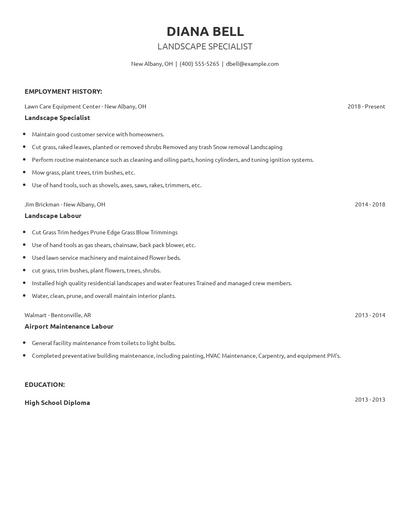 Landscape Specialist Resume