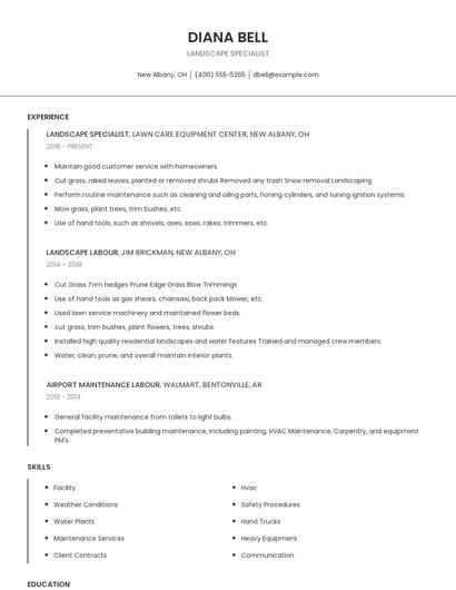 Landscape Specialist Resume