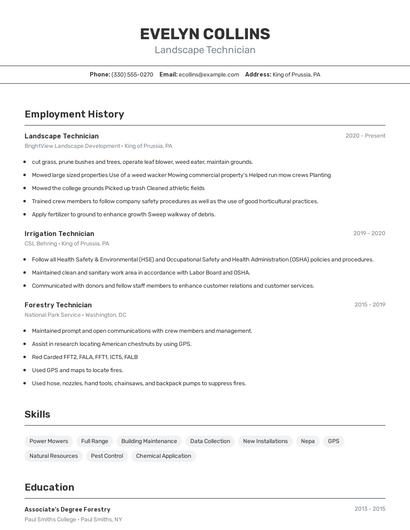 Landscape Technician Resume