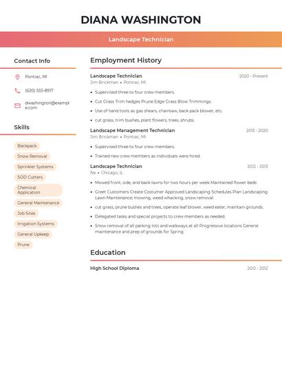 Landscape Technician Resume