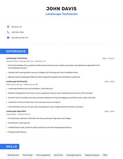 Landscape Technician Resume