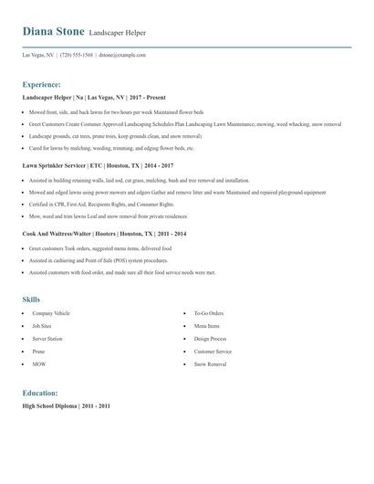 Landscaper Helper Resume