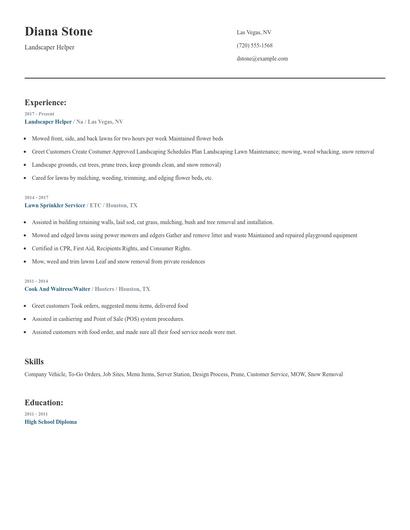 Landscaper Helper Resume