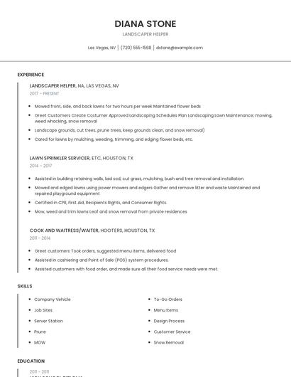 Landscaper Helper Resume