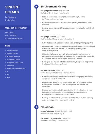 Language Instructor Resume