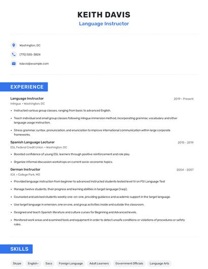 Language Instructor Resume