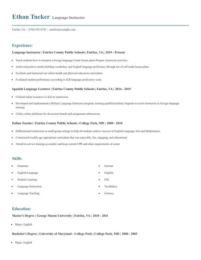 Language Instructor Resume
