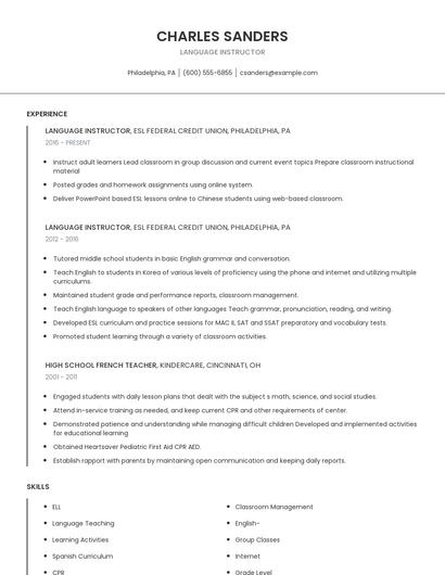 Language Instructor Resume