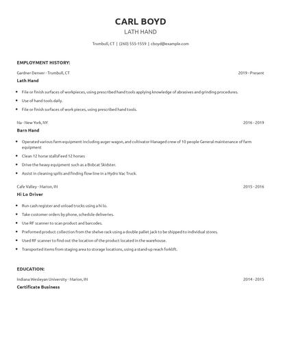 Lath Hand Resume