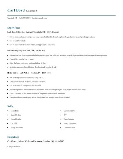 Lath Hand Resume