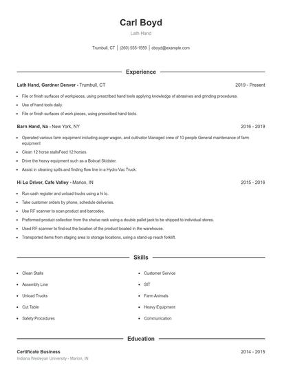 Lath Hand Resume