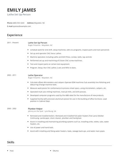 Lathe Set Up Person Resume