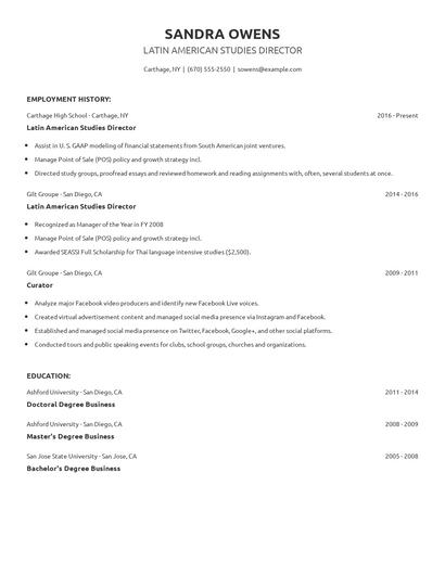 Latin American Studies Director Resume
