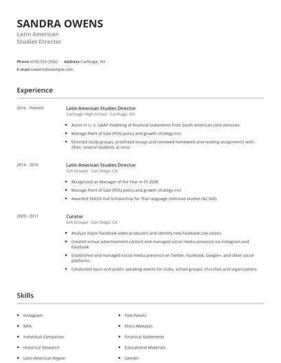 Latin American Studies Director Resume