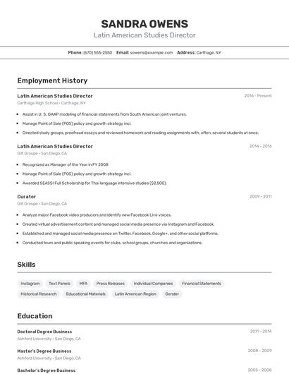 Latin American Studies Director Resume