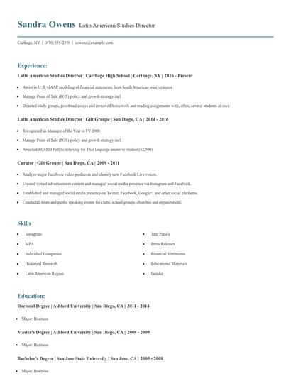 Latin American Studies Director Resume