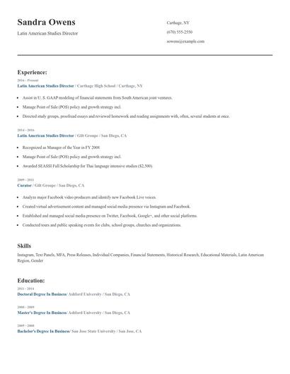 Latin American Studies Director Resume