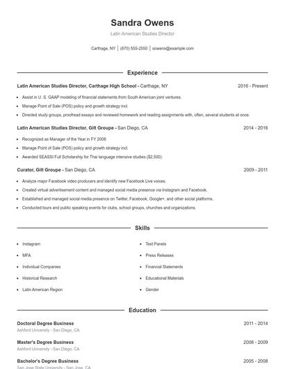 Latin American Studies Director Resume