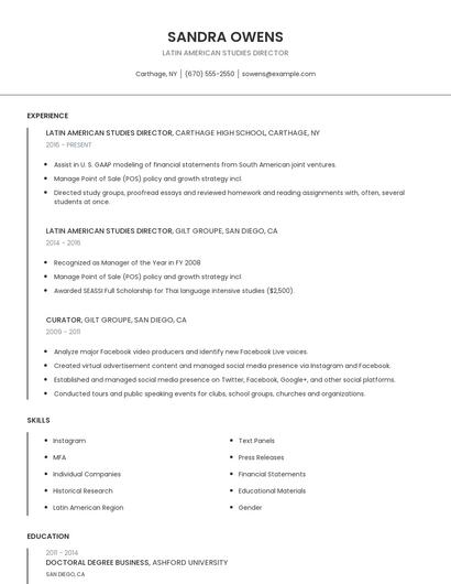 Latin American Studies Director Resume