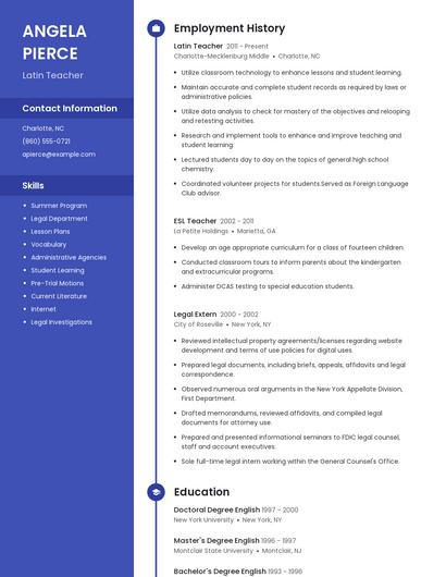 Latin Teacher Resume