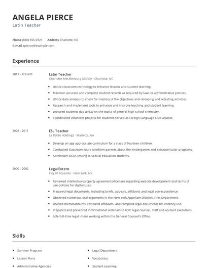 Latin Teacher Resume