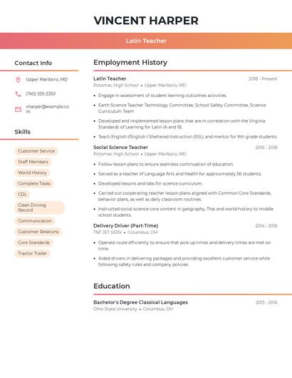 Latin Teacher Resume