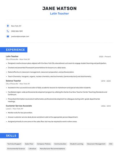 Latin Teacher Resume