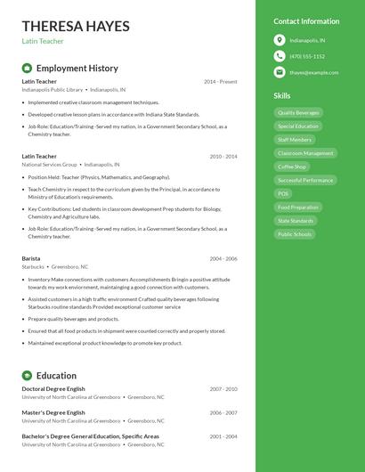 Latin Teacher Resume