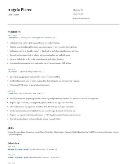 Latin Teacher Resume
