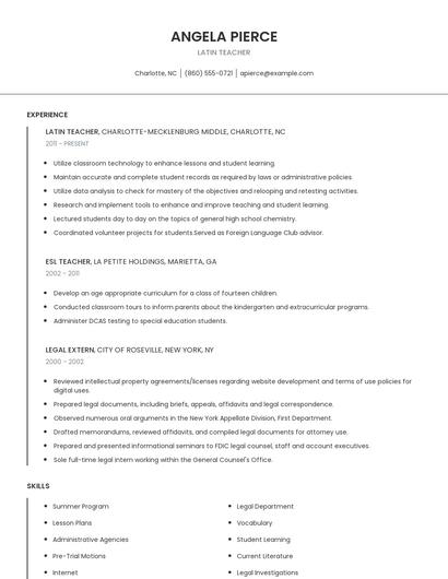 Latin Teacher Resume