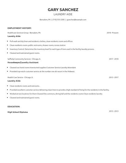 Laundry Aide Resume