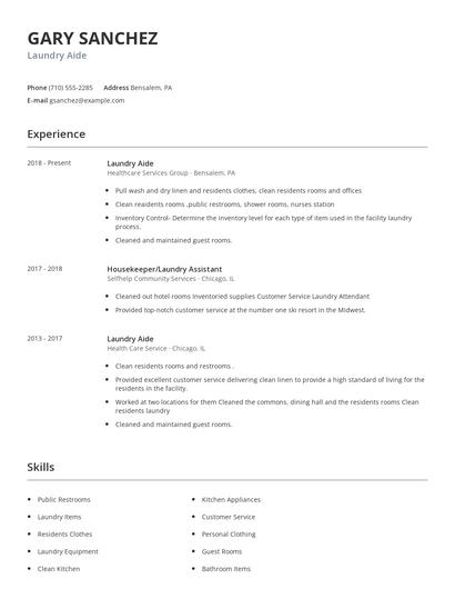 Laundry Aide Resume