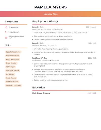 Laundry Aide Resume