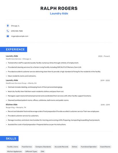 Laundry Aide Resume