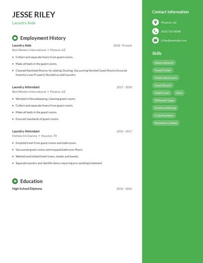 Laundry Aide Resume
