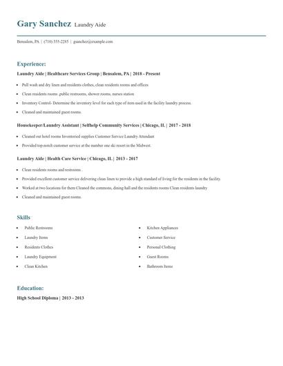 Laundry Aide Resume