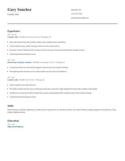 Laundry Aide Resume