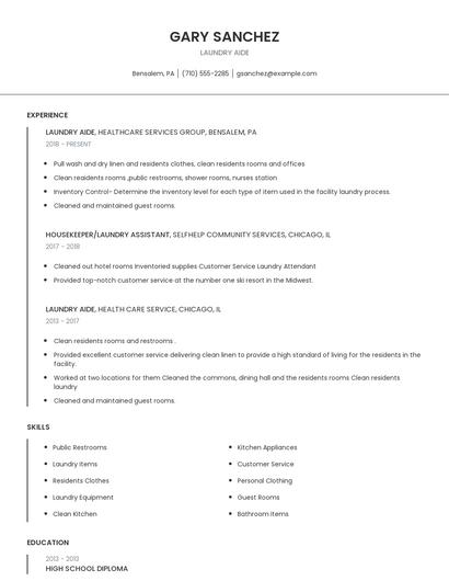 Laundry Aide Resume