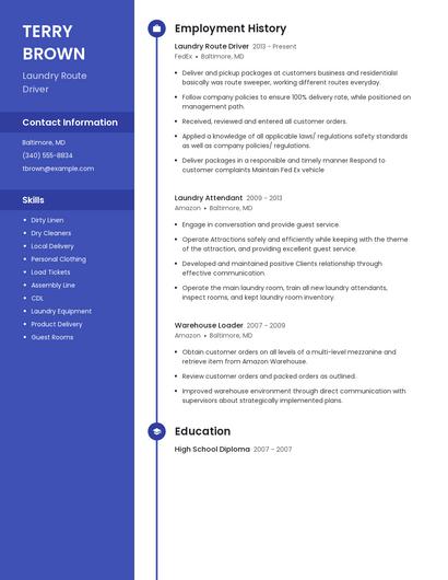 Laundry Route Driver Resume