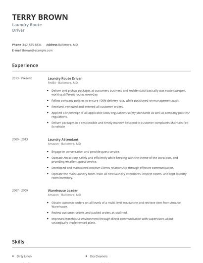 Laundry Route Driver Resume