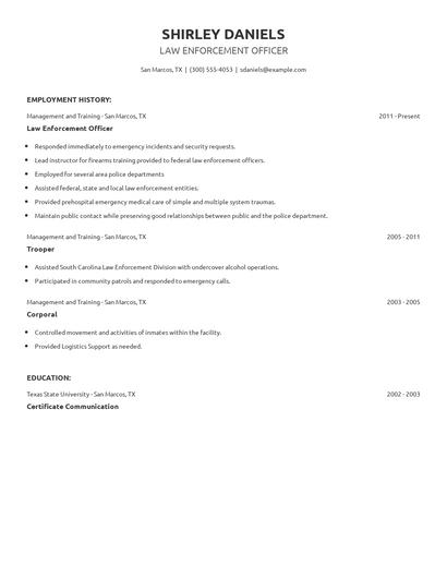 Law Enforcement Officer Resume